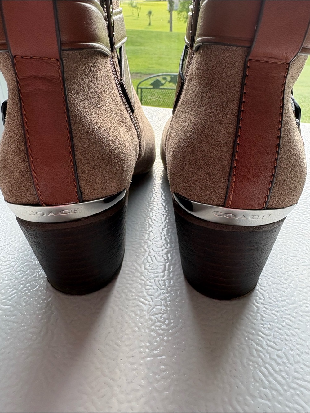 Coach Suede Ankle Boots with Buckle Strap - Taupe - Picture 2 of 11
